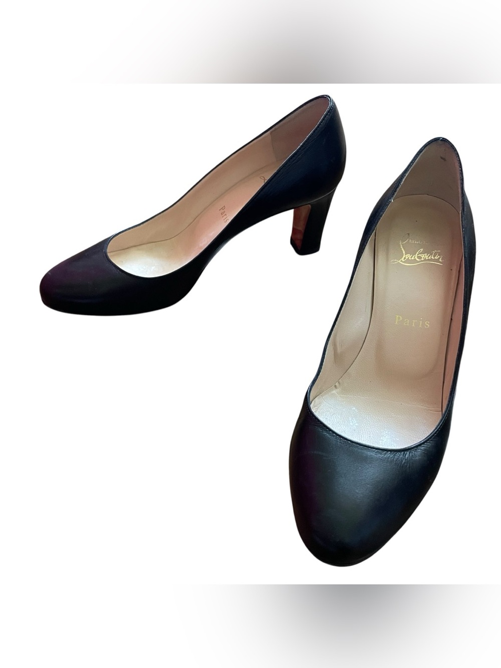 Christian Louboutin Simple Pump Black Leather Round Toe Heels Women’s Size 37.5